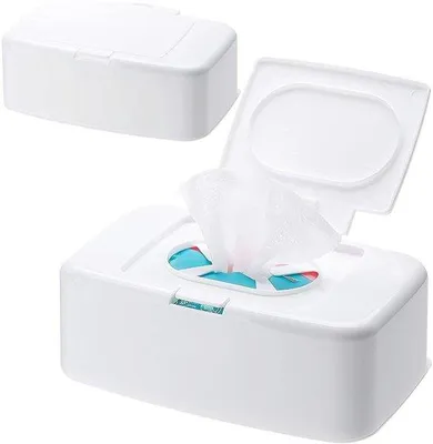 Produktbild von Feuchttücherbox – 2 Stück – Mit Deckel – Toilettenpapierhalter – Feuchttücherbox für Babys – Robustes Kunststoffmaterial – Hält die Tücher frisch – Feuchttücherdispenser
