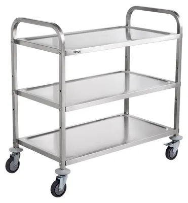 Produktbild von VEVOR Edelstahlwagen, 3-lagiger Labor-Nutzwagen mit 181,4 kg Tragfähigkeit, medizinischer Wagen mit abschließbaren Universalrädern, für Labor, Klinik, Küche, Salon