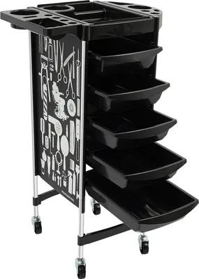 Produktbild von Friseurwagen - Salonwagen mit Ausziehschubladen - 6 Schubladen - 4 Universalrollen - PP & Edelstahl - Rechteckiges Design - Schwarz