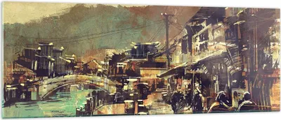 Produktbild von Bilder auf glas - Brücke Straße Fluss - 140x50cm - Glasbilder - Wandbilder - Kunstdruck - zum Aufhängen bereit - Wanddekoration aus Glas - Glas Bilder - Wandbild auf Glas - Einteilig - GAB140x50-3515