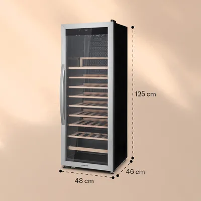 Obrázek produktu pro Klarstein vinotéka, slim, 1 zóna, skleněné dveře, UV ochrana, 4-18 °C, 46 lahví