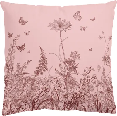 Produktbild von Dekokissen Blumen drinnen / Indoor Zierkissen Canvas waschbar Blumenwiese rosa Illustration Sofakissen mit Füllung