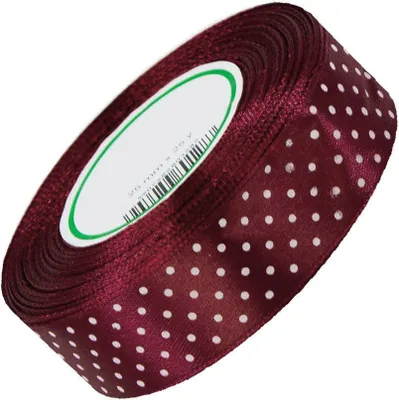Obrázok produktu pre Saténová stuha s bodkami 25 mm - cca 25 m - tmavo bordová 31