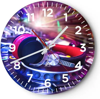 Produktbild von Wanduhr - Rund - Glasuhr - Disco Nachtclub Audio Elektronik - 30x30cm - Schleichendes Uhrwerk - Lautlos - zum Aufhängen bereit - Dekoration Modern - Wanddekoration aus Glas - C4AR30x30-2412