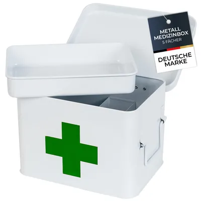 Produktbild von HMF Hausapotheke aus Metall, Medikamentenkoffer, 22,5 x 16,5 x 15,5 cm, Weiß
