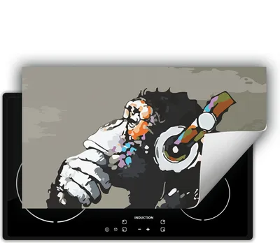 Produktbild von DarHaus Herdabdeckplatte 90x52 cm Anti Rutsch Matte Aufrollbar, grau - Affen