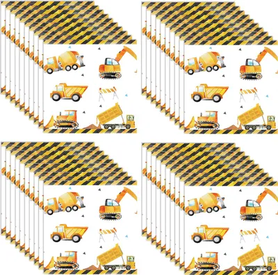 Produktbild von 40 Stück Bagger Partygeschirr Set, Baustelle Geburtstag Deko, Bagger Pappteller Kindergeburtstag, Fahrzeuge Papierservietten für Kinder Geburtstag Motto Party