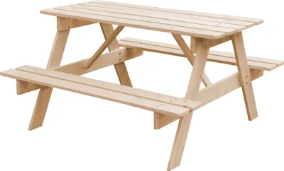 Immagine prodotto di TIMBELA M018-1 Set di sedute per bambini in legno naturale - H50 x 90 x 90 cm Robusta panca da picnic per bambini - mobili per bambini per interni ed esterni