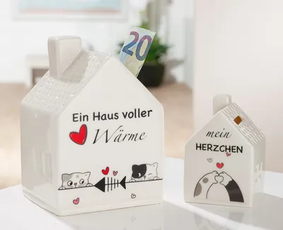Immagine prodotto di Gilde Spardose, Haus, "Cat Love", Katzenmotiv, Schriftzug,