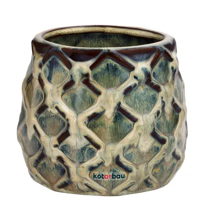 Produktbild von KOTARBAU® Keramik-Blumentopf ⌀ 90 mm Übertopf Dunkel mit Ananas-Motiv