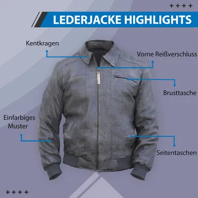 Produktbild von German Wear, Trend Lederjacke lammnappa echtleder Jacke aus Lamm Nappa Leder grau, Größe:60/4XL