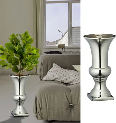 Produktbild von Bodenvase silber glänzend H25cm Steinzeug Blumenvase Dekovase Steingut-Vase