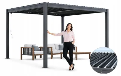 Zdjęcie produktu dla Pergola Altana Tarasowa Aluminiowa z otwieranym dachem Antracyt 3x4m
