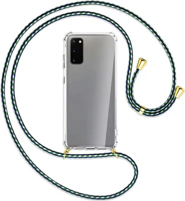 Produktbild von Handykette Backcover-Schutzhülle mit Band (Metall goldfarben) für Samsung Galaxy S20 (G980) - grün/blau/weiß