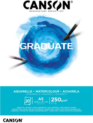 Image de Canson - Papier aquarelle Graduate Watercolour 20 feuilles 250 g A5 blanc naturel | 5 pièces