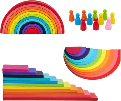 Zdjęcie produktu dla Drewniana zabawka, zestaw klocków tęcza 4 sztuki, zabawka Montessori, dla dzieci