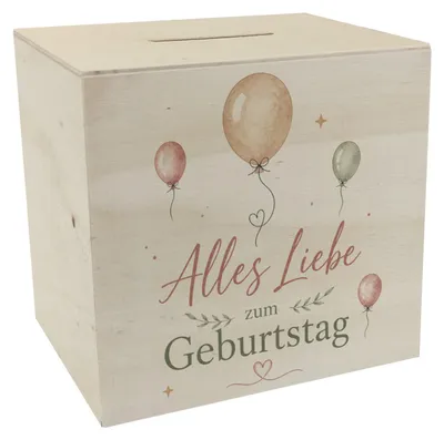 Produktbild von Spardose Holz Alles Liebe zum Geburtstag - Ballons Sparschwein Mit Spruch: