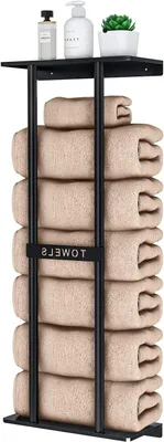 Immagine prodotto di Portasciugamani da parete - Ampio spazio di stoccaggio - Ideale per riporre gli asciugamani - Struttura in metallo robusta - 76 cm - Nero