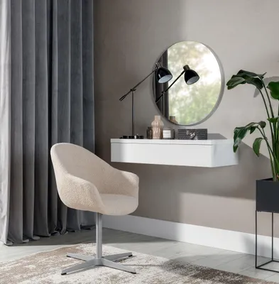 Produktbild von BEAUTYSOFA | Hängender Konsolentisch NIVARO Weiß/Weiß glänzend, Schminktisch mit 1 Schublade, Moderner Wandregale