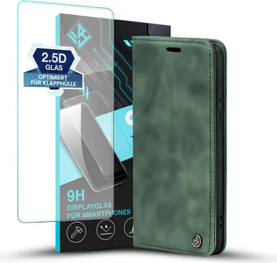 Produktbild von Handy Hülle für Apple iPhone 17 mit 9H Displayglas Klapphülle Bookcase Flip Cover Handy Tasche Etui Farbe: Grün