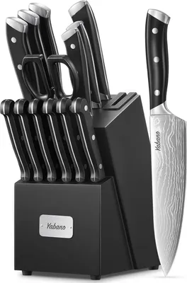 Produktbild von 14-teiliges Küchenmesser-Set mit Holzblock und Schleifer - Professionelle Edelstahlmesser