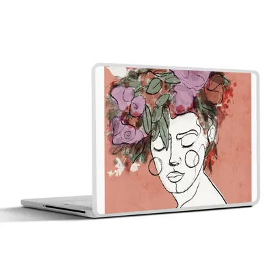 Produktbild von MuchoWow® Laptop Aufkleber Sticker Cover Porträt - Frau - Blumen - Pastell 32.5x23.5 cm - Sticker für Laptop - Selbstklebend