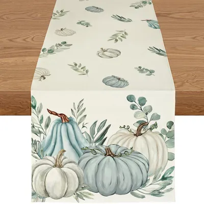 Immagine prodotto di Tovaglia decorativa autunnale, 40x240 cm, con motivo di foglie e zucche, lavabile, ideale per la tavola da pranzo e la cucina