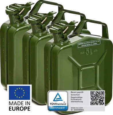Produktbild von BW® Kraftstoffkanister Metall Benzinkanister 3x 5 Liter - Olivegrün RAL 6003 - UN-Zulassung - Hergestellt in Europa