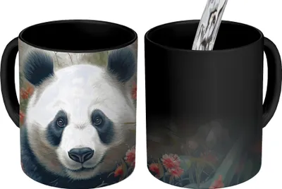 Obrázok produktu pre MuchoWow® Magický hrnček Magická panda - Divoká príroda - Kvety - Príroda 350 ml Hrnček na zmenu farby Nápad na darček - Magický hrnček - Foto hrnček - Keramické hrnčeky - Obrázky - Šálka kávy - Hrnček na pitie - Hrnček na kávu