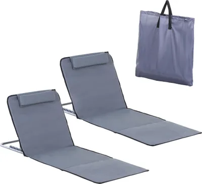 Produktbild von Sonnenliege klappbar Gartenliege mit Kopfkissen Liegestuhl mit 5-Fach verstellbare Rückenlehne Strandliege mit Tragetasche Gartenstuhl für Garten Urlaub Outdoor Strand Pool, Grau