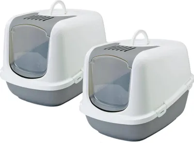Produktbild von 2er Sparpack XXL Katzentoilette NESTOR JUMBO weiss-grau 66,5 x 48,5 x 46,5 cm