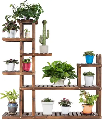 Produktbild von GOPLUS Blumenregal aus Massivholz, Blumentreppen mit Mehreren Etagen, Mehrstöckiges Pflanzenregal, Blumenständer für Balkon, Wohnzimmer oder Garten, für Innen und Außen (7 Etagen)