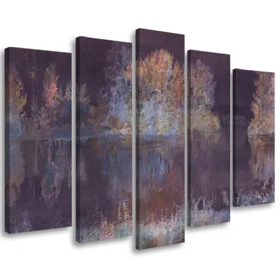 Produktbild von 5-teiliges leinwandbild blick auf den see 100x70 cm Feeby schwarz wandbild bereit zum aufhängen