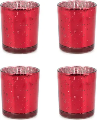Produktbild von Teelichthalter Glas 6x7,2cm rot 4er Set