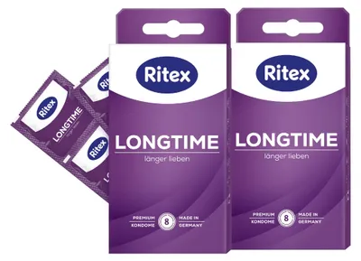 Produktbild von Ritex Longtime Kondome 2er Set - jeweils 8 Stück - mit Doppel-Ring - für langanhaltende, intime Momente - Vegan