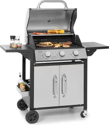 Produktbild von Klarstein Gasgrill mit Großer Grillfläche, Gasgrill mit 3 Brenner, 10,8 kW Edelstahl-Gasgrill, BBQ Gasgrill für Balkon & Garten, Grill für Propangas, Gasgrills mit Seitentischen & Thermometer