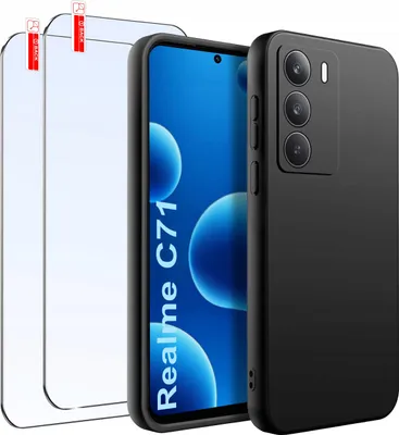Productafbeelding van ZESTAW: Telefoonhoesje voor Realme C71, mat zwart, siliconen, 2 stuks. Gehard glas, 9H