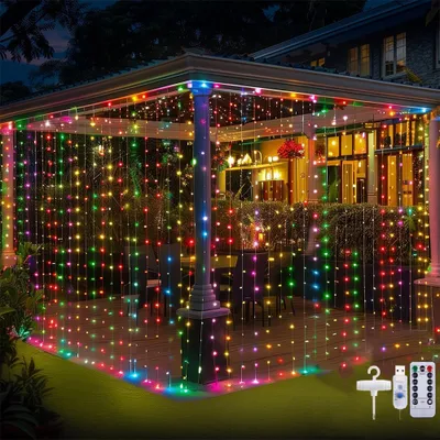 Obrázek produktu pro Světelný závěs 3x1M 100 LED pohádkové světla závěs LED pohádkové světla závěs s 8 režimy IP65 vodotěsný světelný závěs venkovní vnitřní USB s dálkovým ovládáním balkon deco barevné