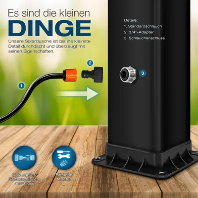 Image de tillvex Douche solaire 40L noire avec housse de protection Douche de jardin Douche de piscine Camping Piscine Solaire Douche extérieure Douche de pluie