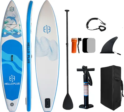 Obrázek produktu pro SUP surfovací prkno, prkno na pádlování, surfovací sada, PVC prkno na pádlování, 350x81x15cm, s pádlem, taškou na pádlo, vzduchovou pumpou, ocasní ploutví