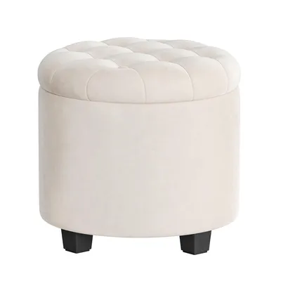 Produktbild von SONGMICS Sitzhocker rund, Fußhocker mit Stauraum, Schminkhocker mit Beinen, 45 cm d, 44,5 cm H, bis 150 kg belastbar