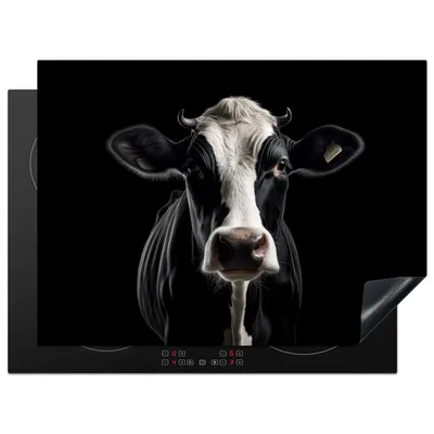 Produktbild von KitchenYeah© Herdabdeckplatte Tiere - Kühe - Porträt - Schwarz , 70x52cm, Küche Deko, Glaskeramikkochfeld Herdabdeckung, Abdeckplatte fùr Kochfeld