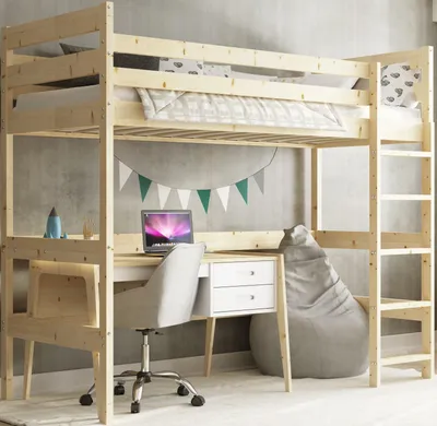 Produktbild von Interbeds Hochbett Holzbett Kinderbett 200x90cm mit Lattenrost ohne Matratze