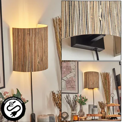 Produktbild von Iseo Wandlampe aus Metall/Seegras in Schwarz/Natur