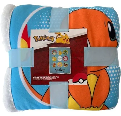 Produktbild von Plaid mit Sherpa-Fleece, Pokémon-Motiv, Pokédex-Design, weiche und warme Decke, 100 x 150 cm