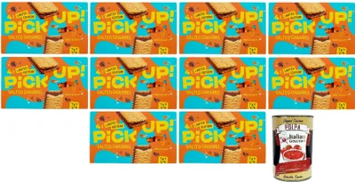 Produktbild von 10x Pick Up Salted Caramel,Milchschokoladentafel mit Gesalzener Karamellfüllung im Doppelkeks,128g Packung,Jede Packung enthält 4 Kekse à 28g + Italian Gourmet Polpa di Pomodoro 400g Dose