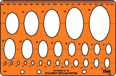 Productafbeelding van Ellipse Sjabloon - Vormenmal Tekenen - Technische Tekeningen - Splinterbestendig Plastic - 26 Ellipsen 19cm - Assorti
