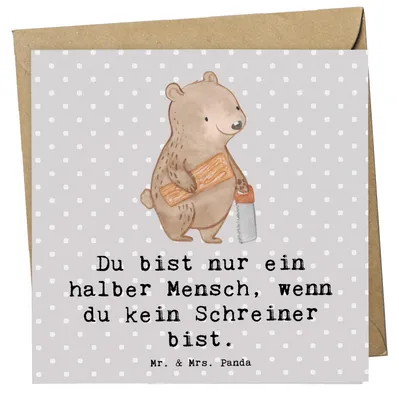 Produktbild von Mr. & Mrs. Panda Grußkarte Schreiner Herz - Grau Pastell - Geschenk, doppelkarte, faltkarte, anlasskarte, Glückwunschkarte, Klappkarte