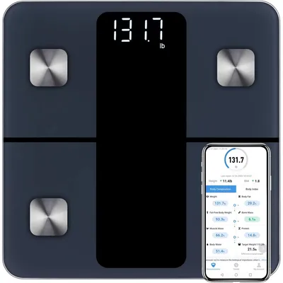 Produktbild von Personenwaage Körperfettwaage, Waage Personen mit App 180 kg/400 lbs, Körperwaage Digital Bluetooth Körperanalysewaage für Körperfett, BMI, Muskelmass