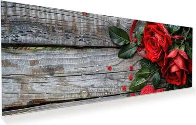 Produktbild von Glasbild 150x60cm in XXL für Wohnzimmer, Schlafzimmer Motiv Rote Rosen und Herzen